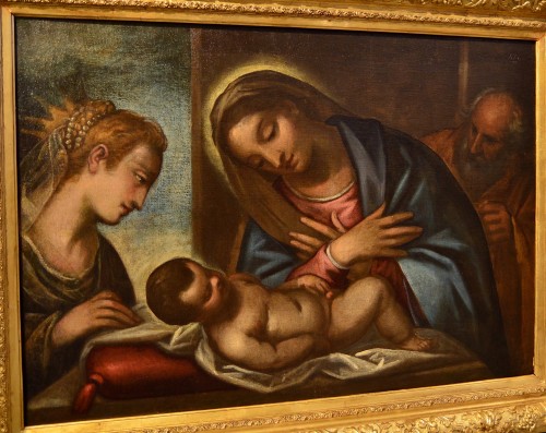 Luca Cambiaso (1527 - 1585) atelier de - Sainte famille avec Sainte Catherine - Romano Ischia